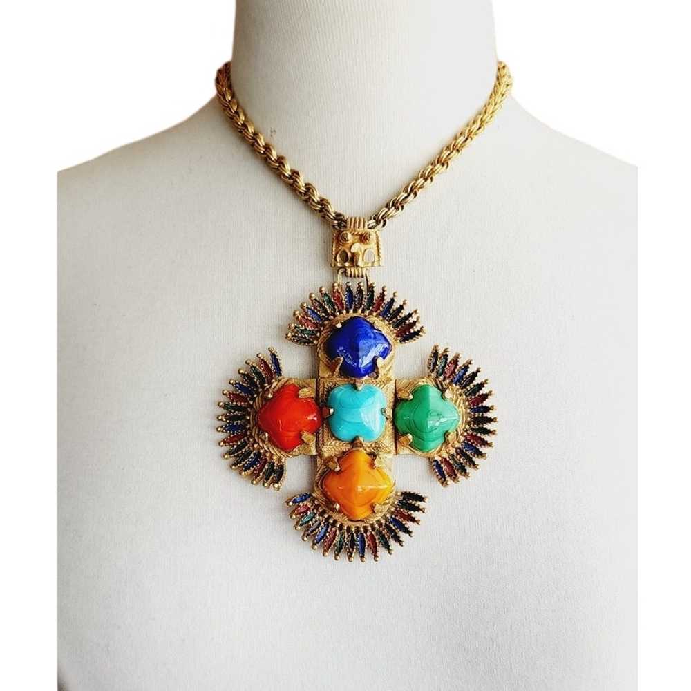 70s Pendant Necklace Larry Vrba Castlecliff Aztec… - image 1