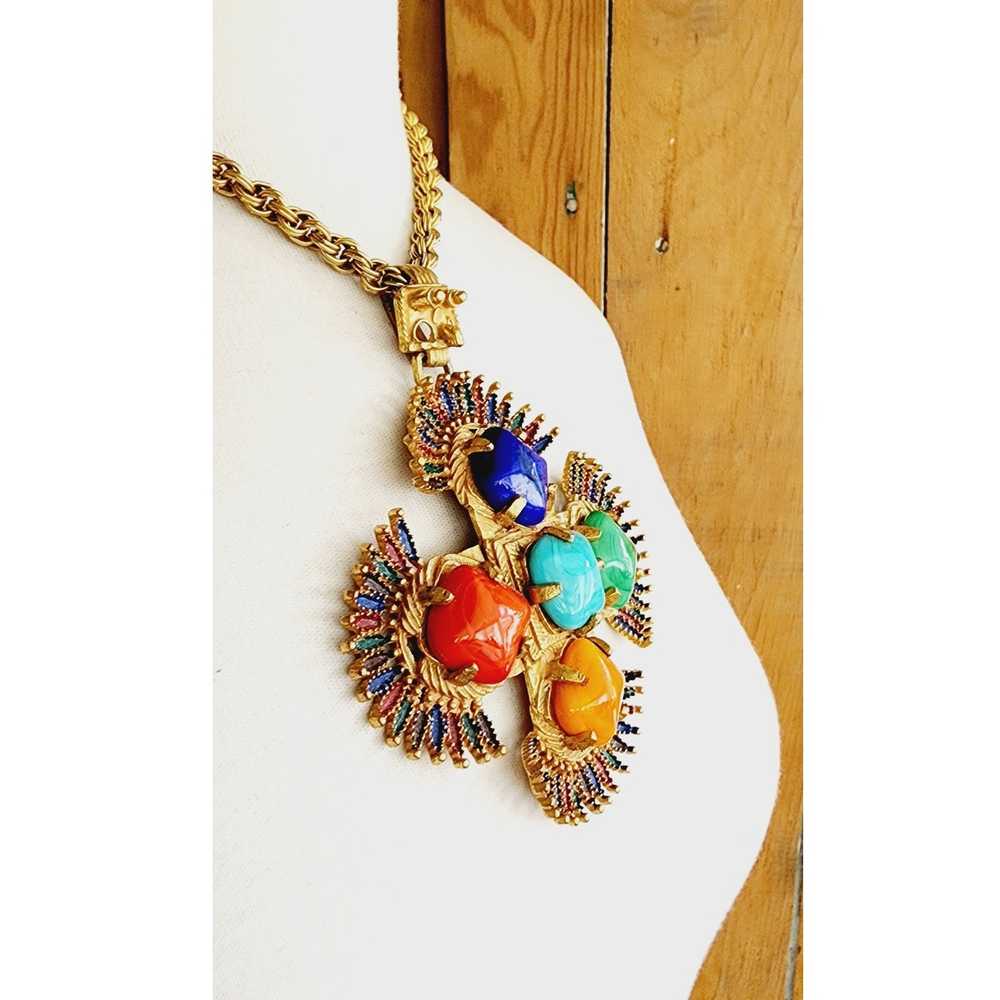 70s Pendant Necklace Larry Vrba Castlecliff Aztec… - image 3