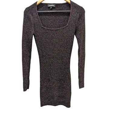 Express Glitter Ribbed Square Neck Long Sleeve Bod