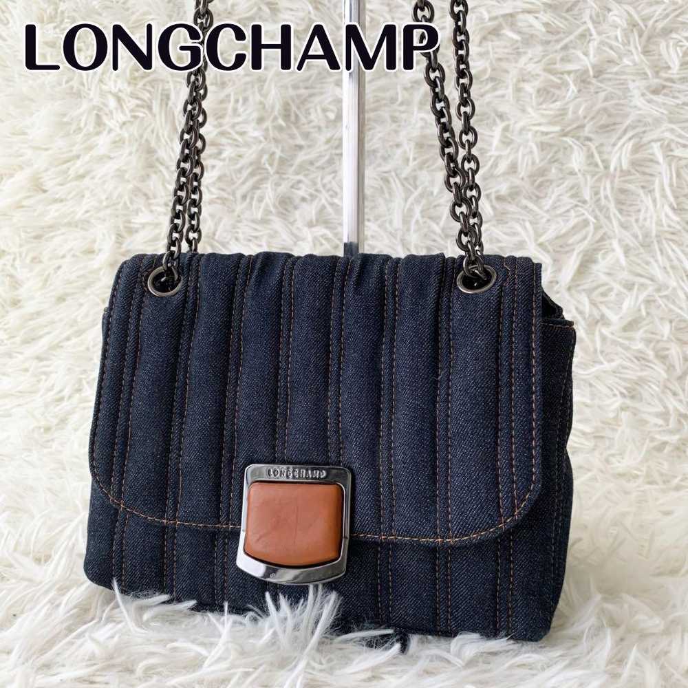 Longchamp Chain Shoulder Bag Denim 2Way Women Pop… - image 1