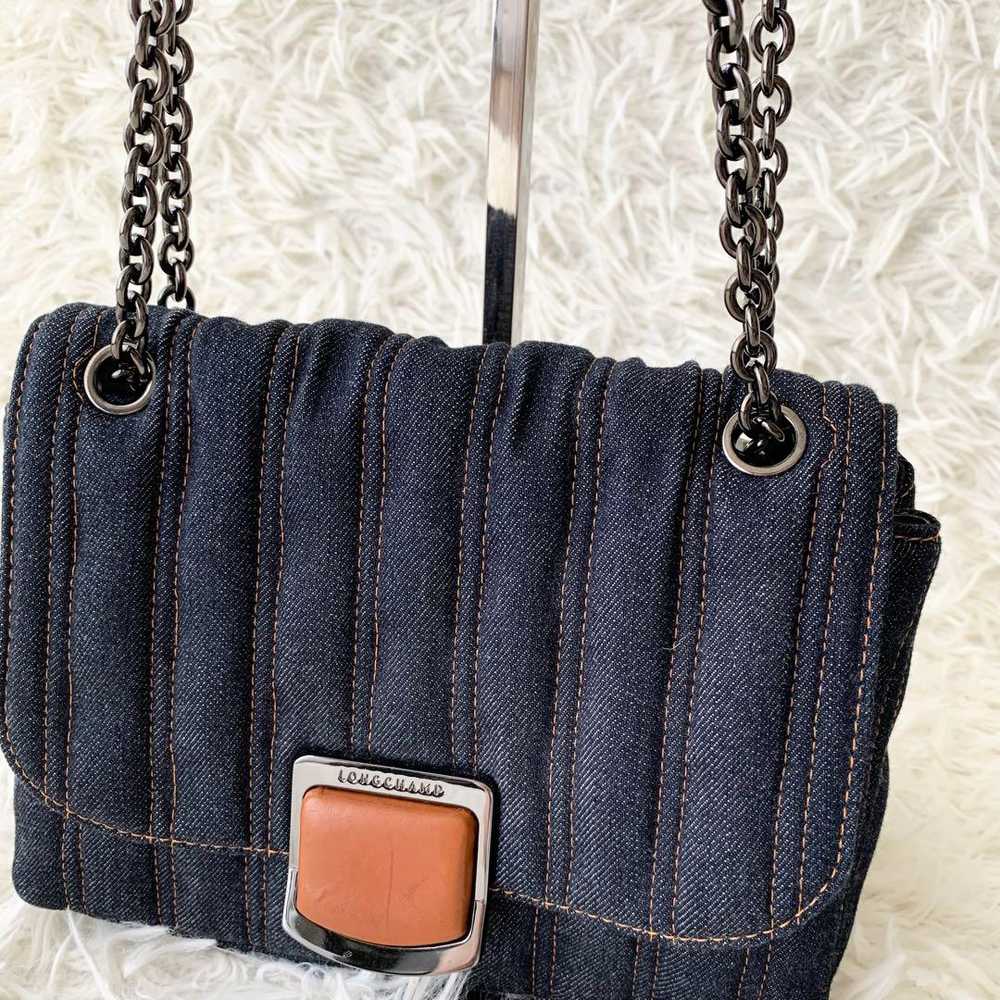 Longchamp Chain Shoulder Bag Denim 2Way Women Pop… - image 2