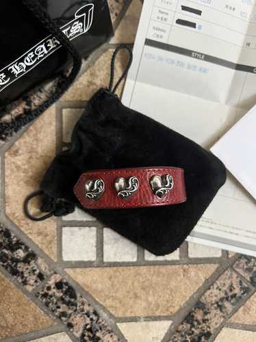 Chrome Hearts 3 Heart Red Leather Snap Bracelet - image 1