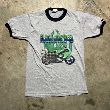 Vintage 90s Black Bike Week Myrtle Beach Ringer T… - image 1