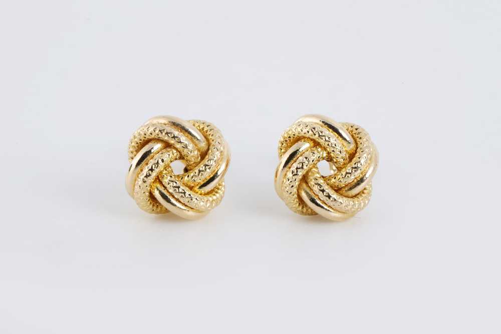 14k Yellow Gold Textured Knot Earrings (2.23g.) - image 1