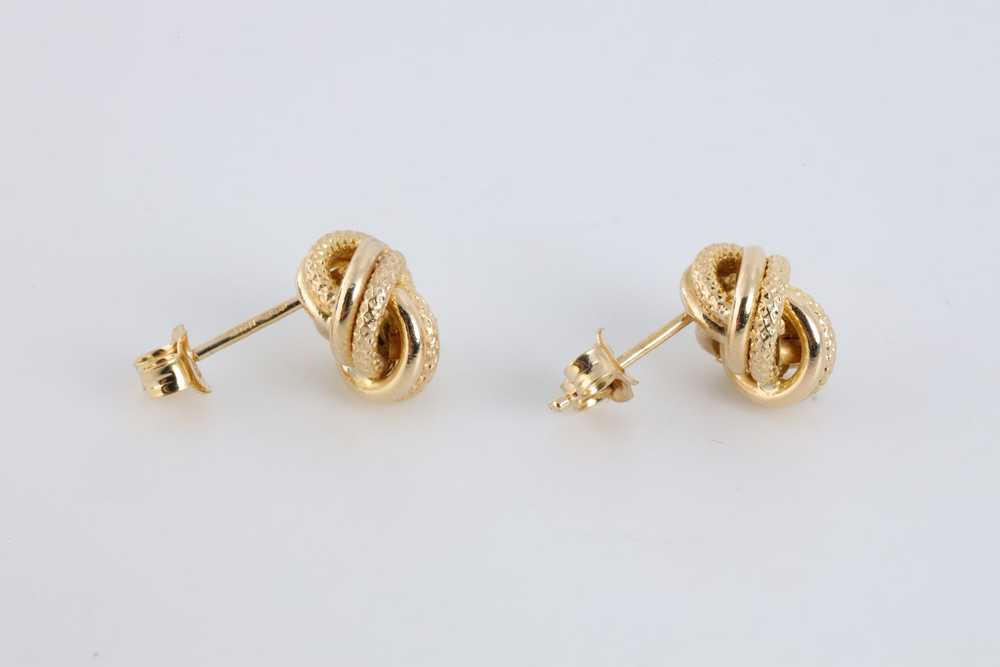 14k Yellow Gold Textured Knot Earrings (2.23g.) - image 2