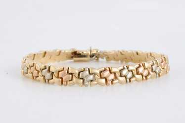 7" 14k Tri-Tone Gold Unique Brushed Link Bracelet… - image 1