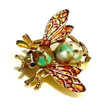 Vintage BEE BROOCH Wasp Pin 1” Jewelry Enameled G… - image 1