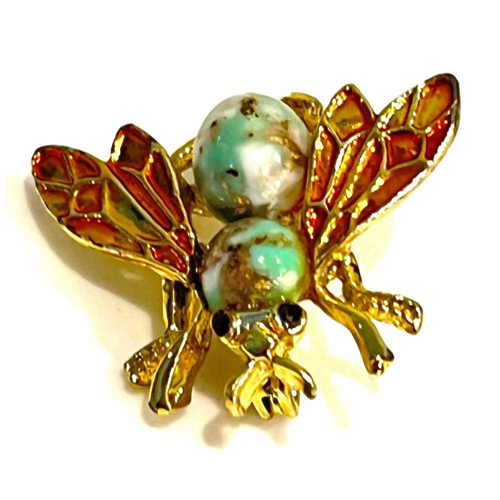 Vintage BEE BROOCH Wasp Pin 1” Jewelry Enameled G… - image 2