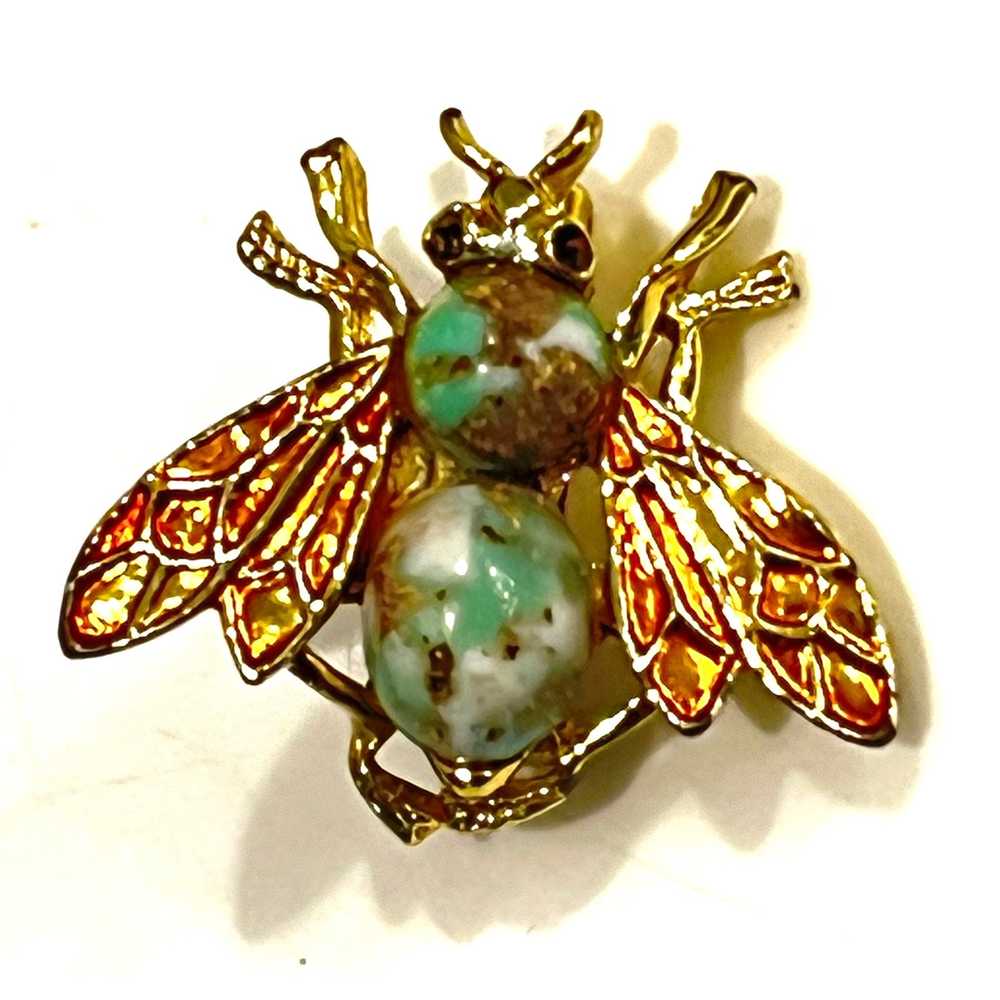 Vintage BEE BROOCH Wasp Pin 1” Jewelry Enameled G… - image 4