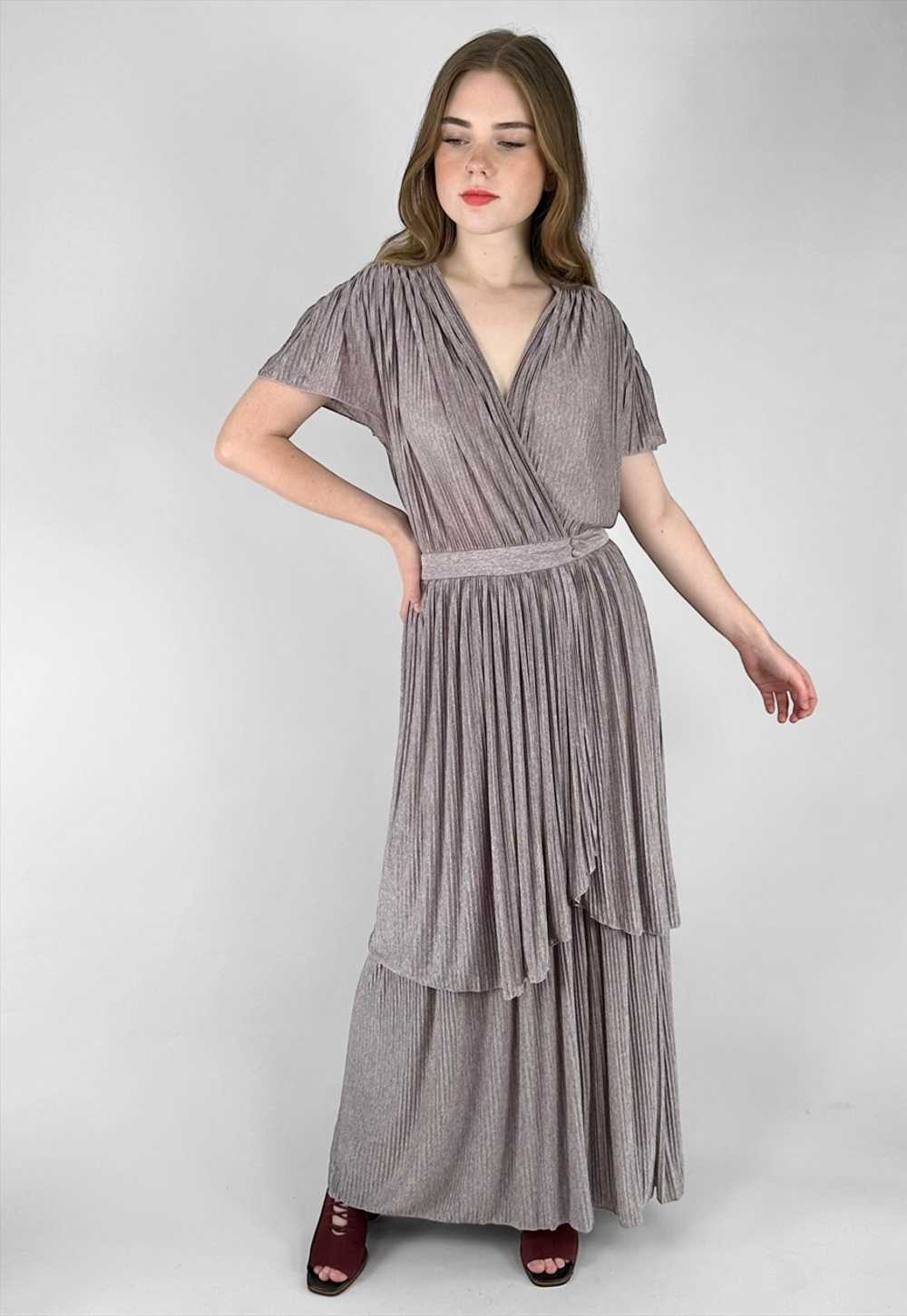 70's Vintage Simon Ellis Lilac Dress Tiered Pleat… - image 1