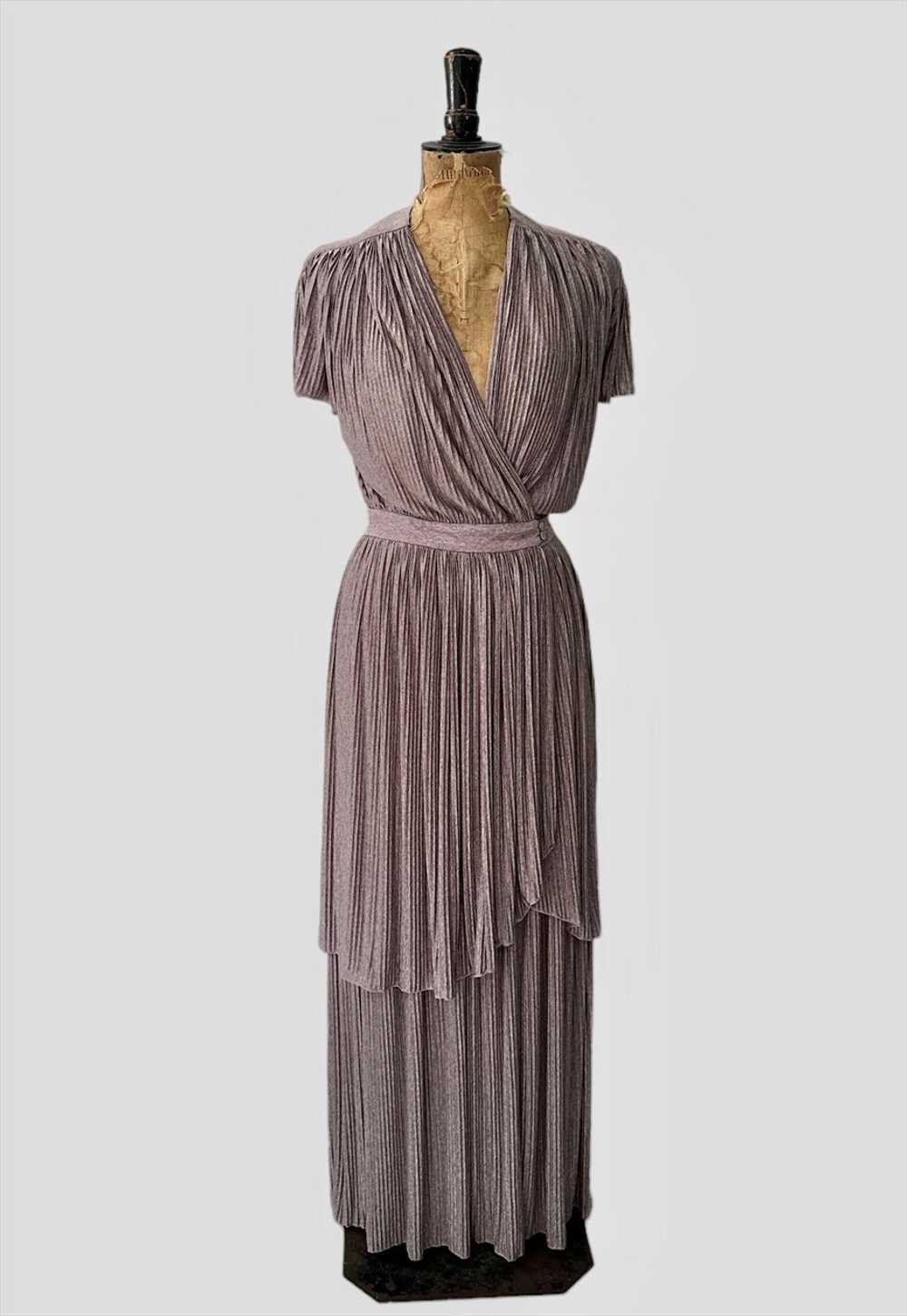 70's Vintage Simon Ellis Lilac Dress Tiered Pleat… - image 5