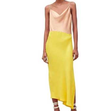 Zara Satin Midi Slip Dress Cowl Neck Colorful Yel… - image 1