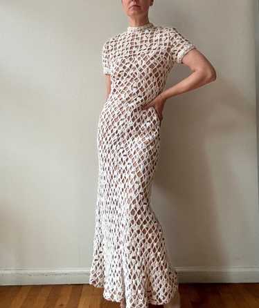 Vintage 1960s White Crochet Gown - image 1