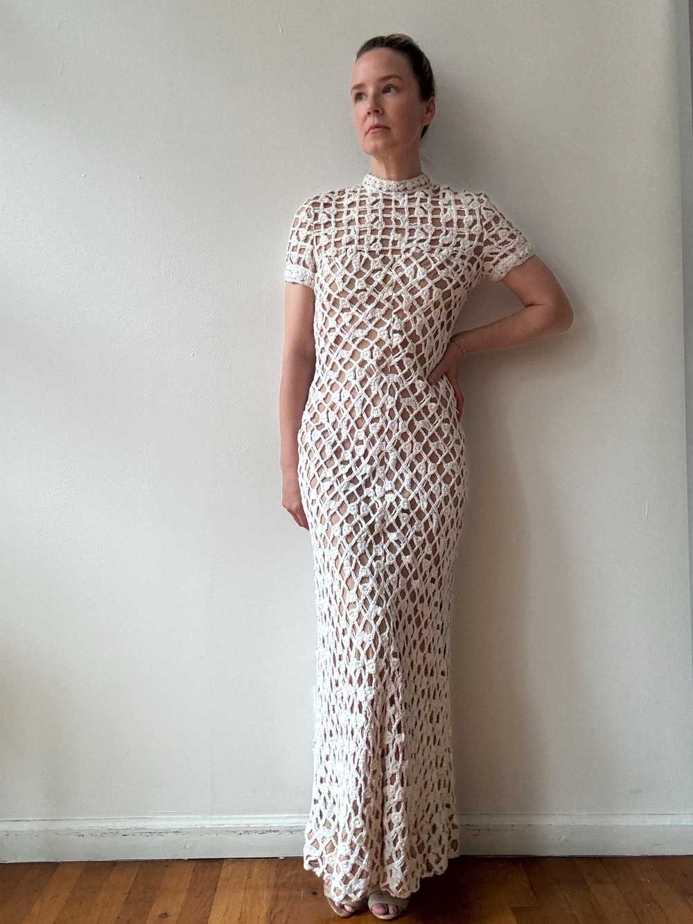 Vintage 1960s White Crochet Gown - image 2