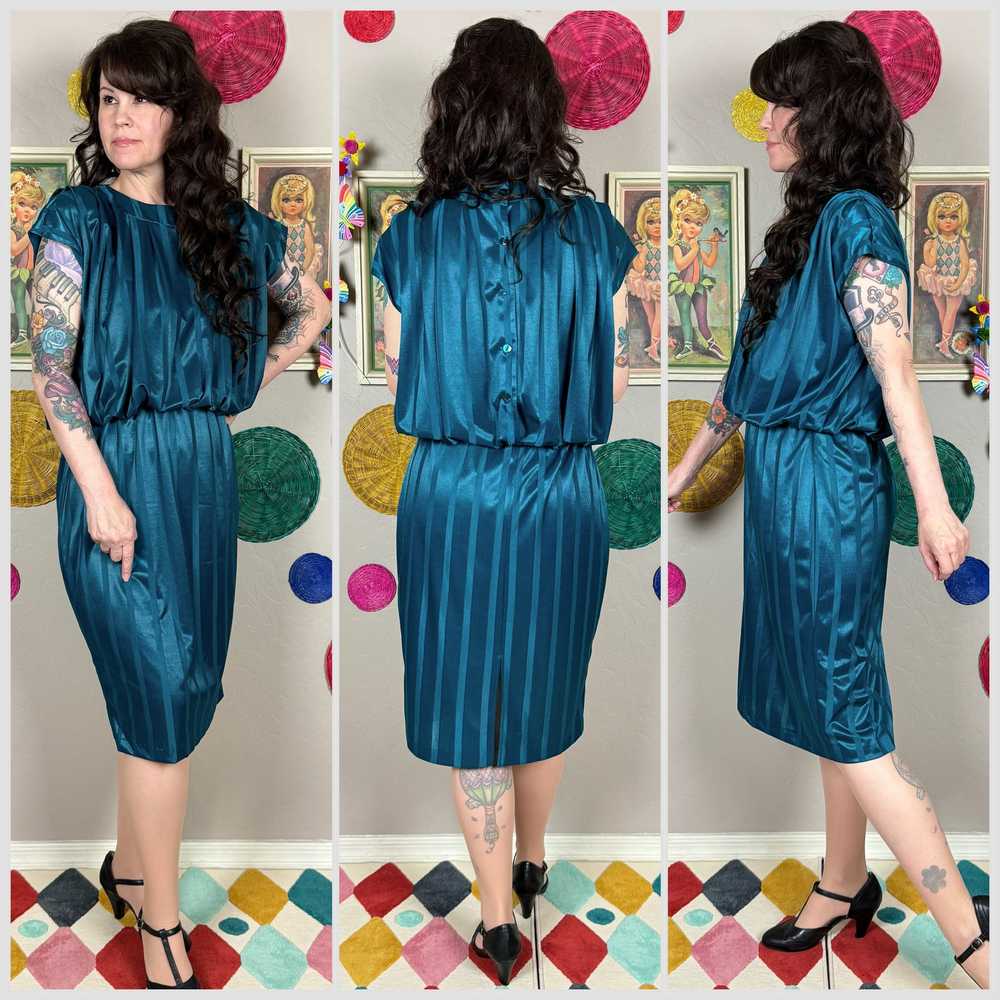 Vintage 1970s Dark Teal Striped Sleeveless Blouso… - image 2