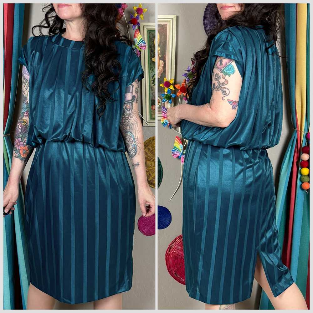 Vintage 1970s Dark Teal Striped Sleeveless Blouso… - image 3