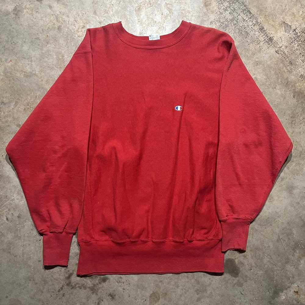 Vintage 90s Champion Reverse Weave Red Blank Swea… - image 1