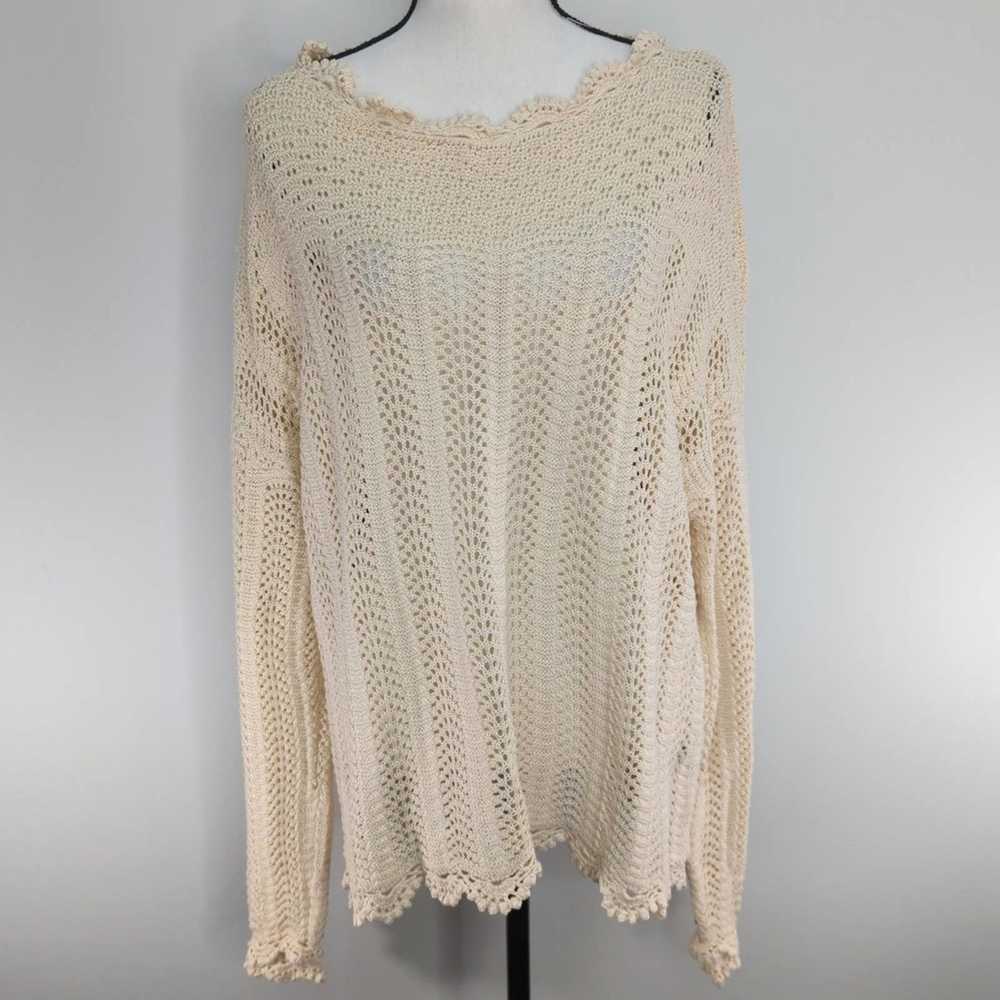 Paige Womens Kuzuyu Sweater Cream Beige Crochet XL - image 1