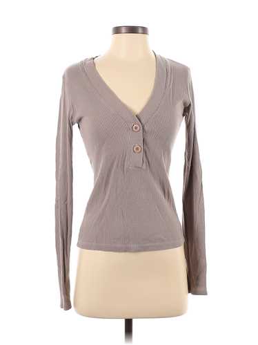 Monrow Women Gray Long Sleeve Henley S - image 1