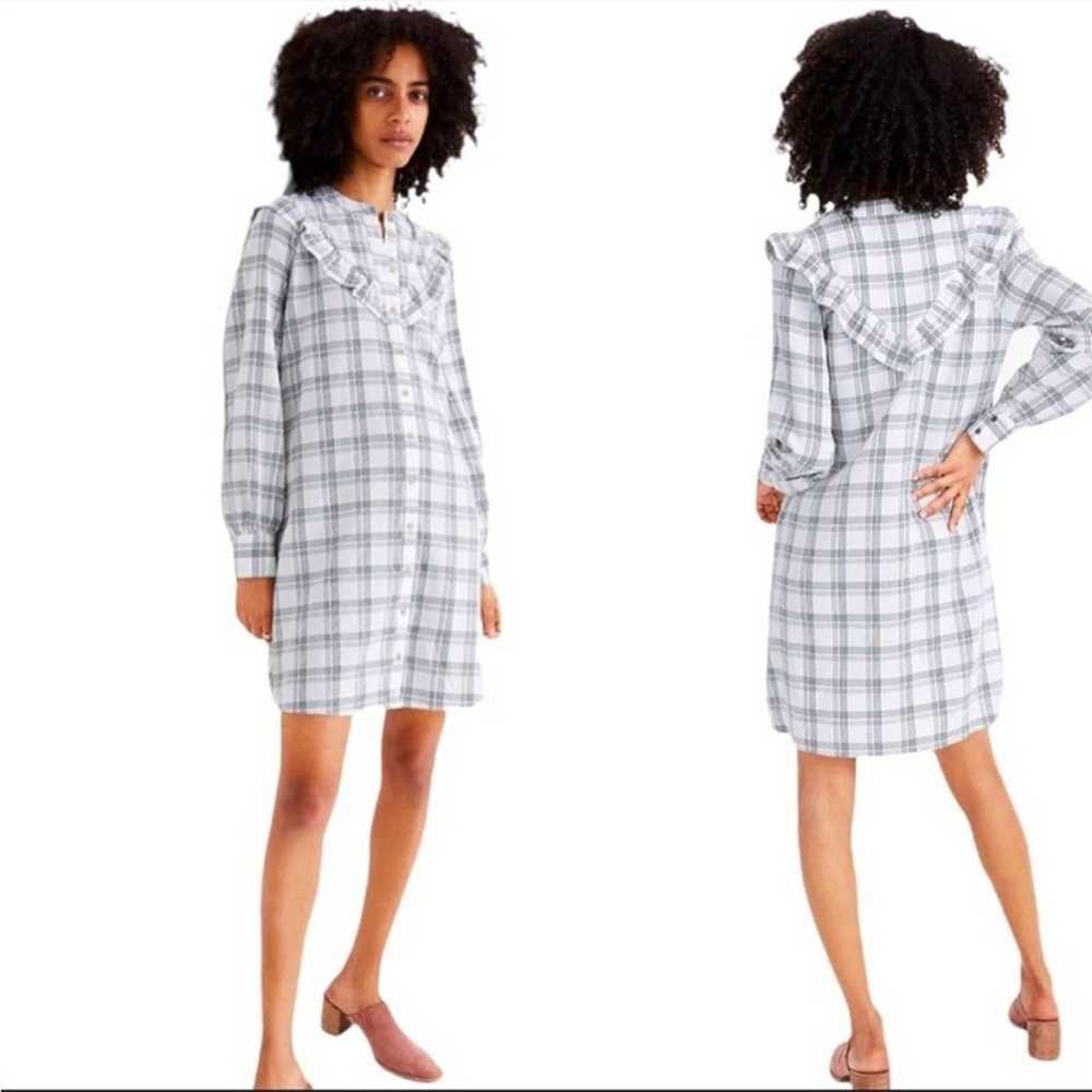 Madewell Plaid Ruffle-Yoke Shirtdress Small - image 2