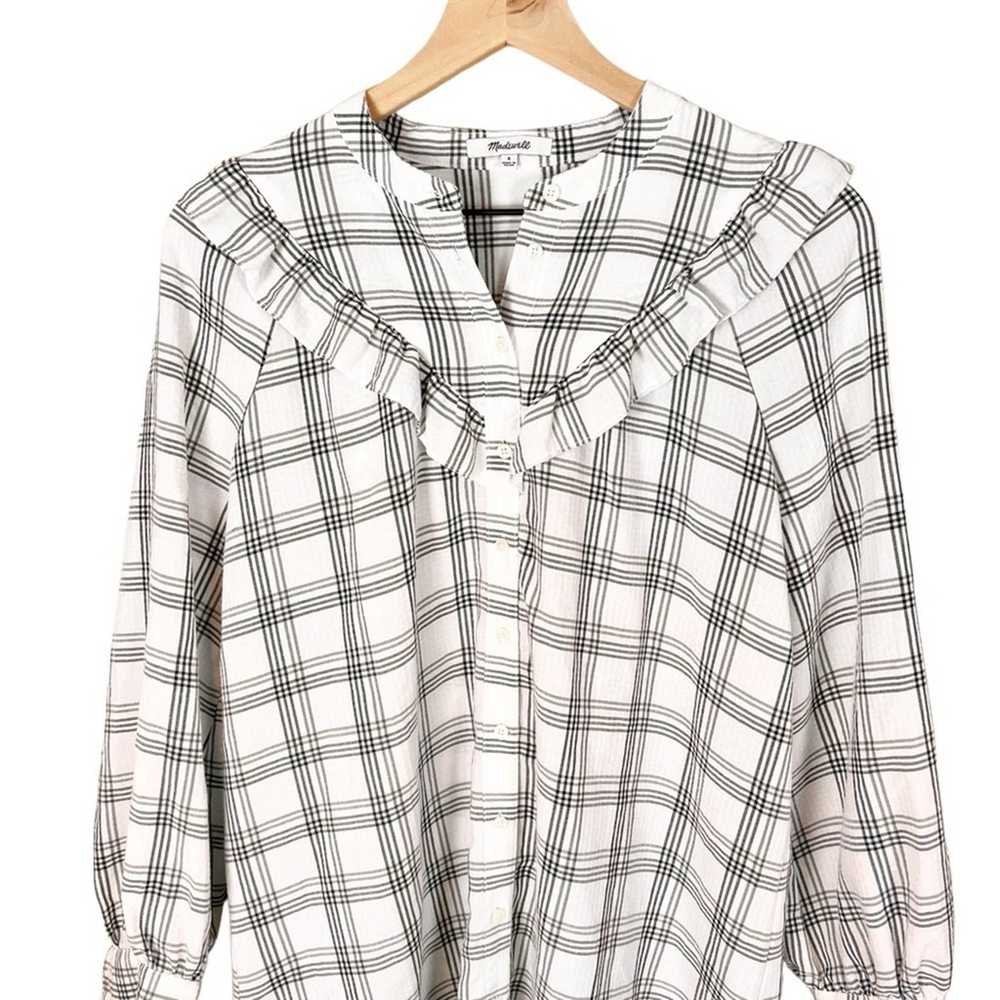 Madewell Plaid Ruffle-Yoke Shirtdress Small - image 3