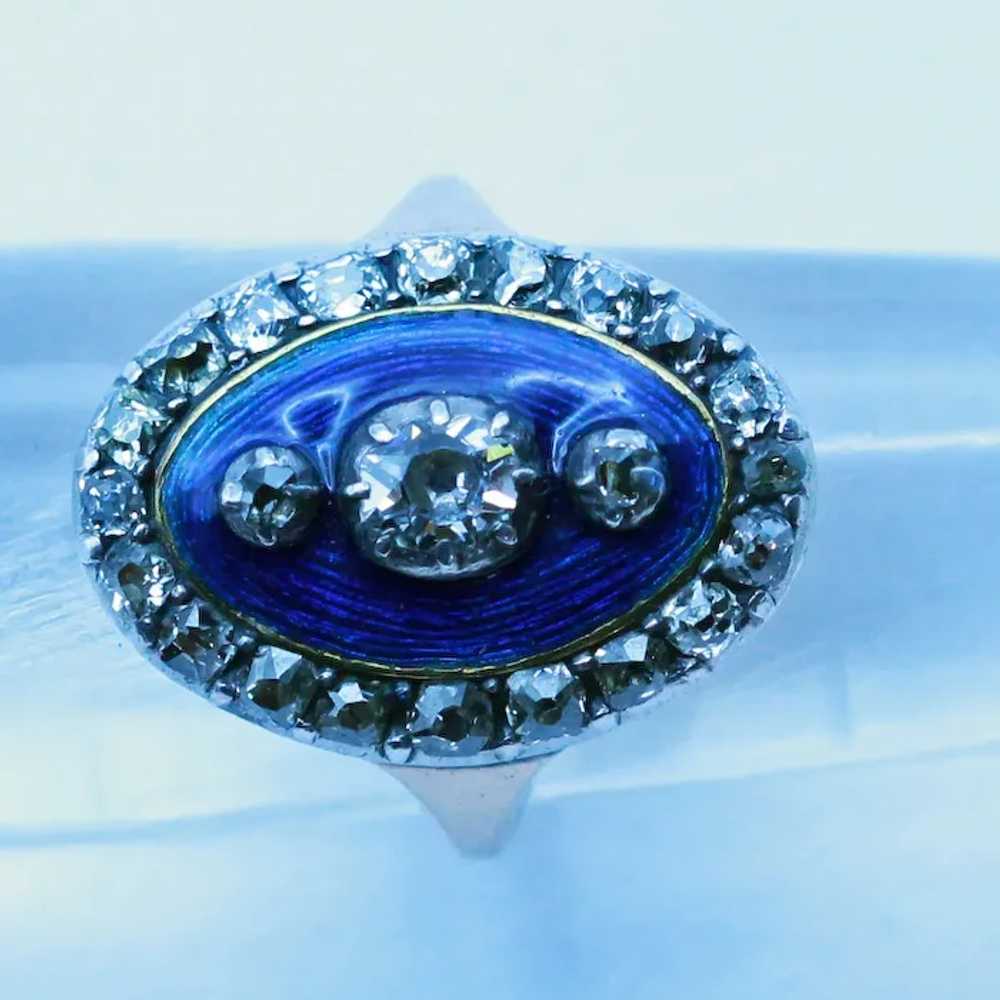 Antique Georgian ring Diamonds Gold Silver Blue E… - image 2