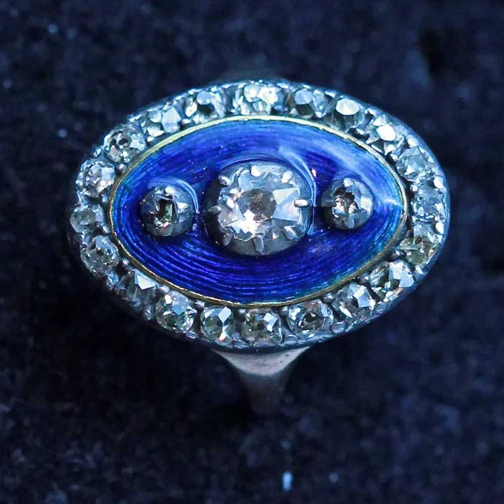 Antique Georgian ring Diamonds Gold Silver Blue E… - image 3