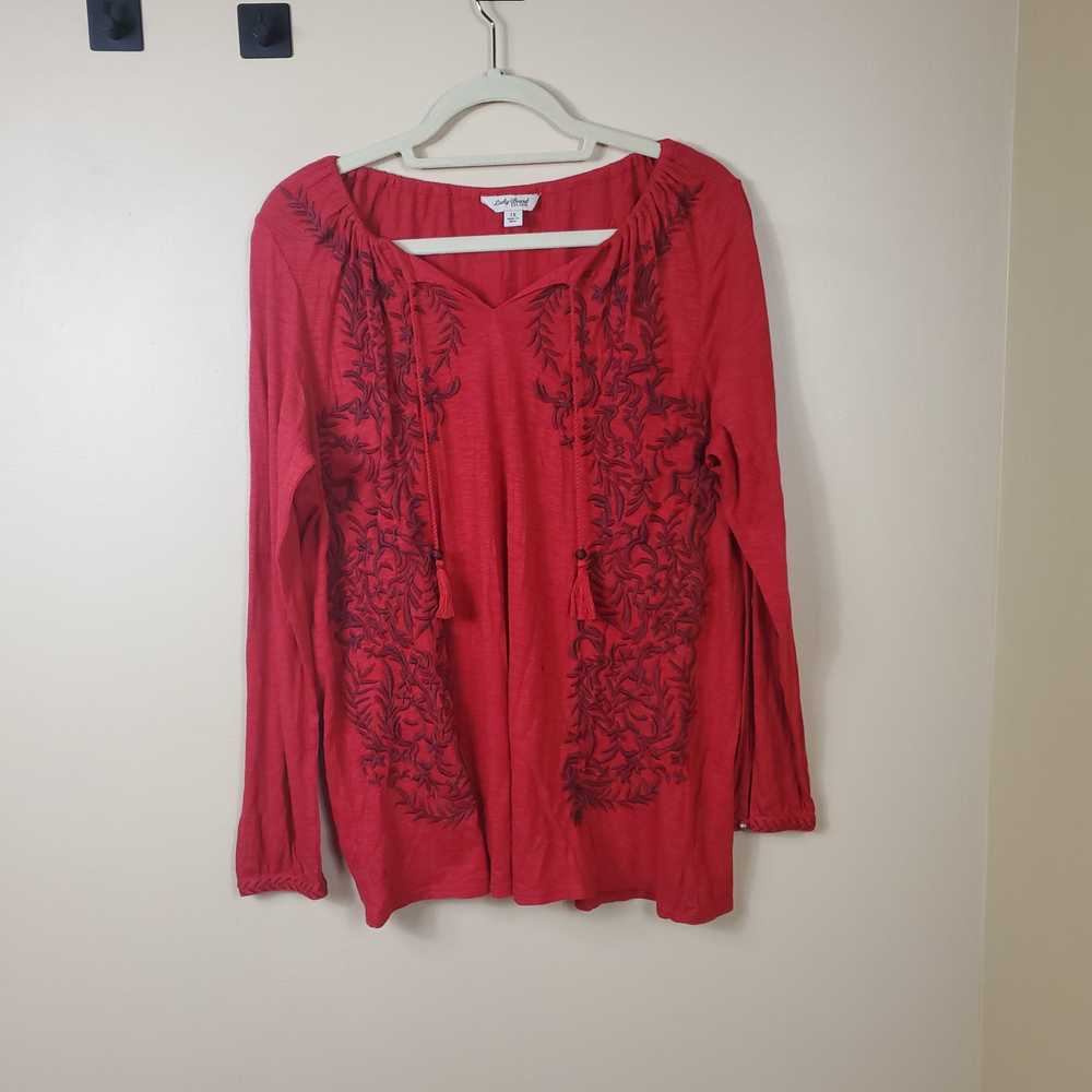 LUCKY BRAND RED EMBROIDERED BOHO PEASANT BLOUSE S… - image 1