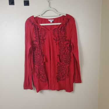 LUCKY BRAND RED EMBROIDERED BOHO PEASANT BLOUSE S… - image 1