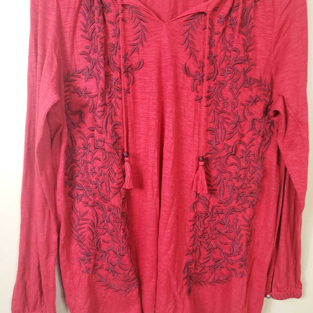 LUCKY BRAND RED EMBROIDERED BOHO PEASANT BLOUSE S… - image 3