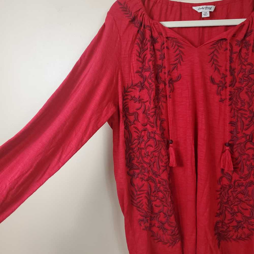 LUCKY BRAND RED EMBROIDERED BOHO PEASANT BLOUSE S… - image 4