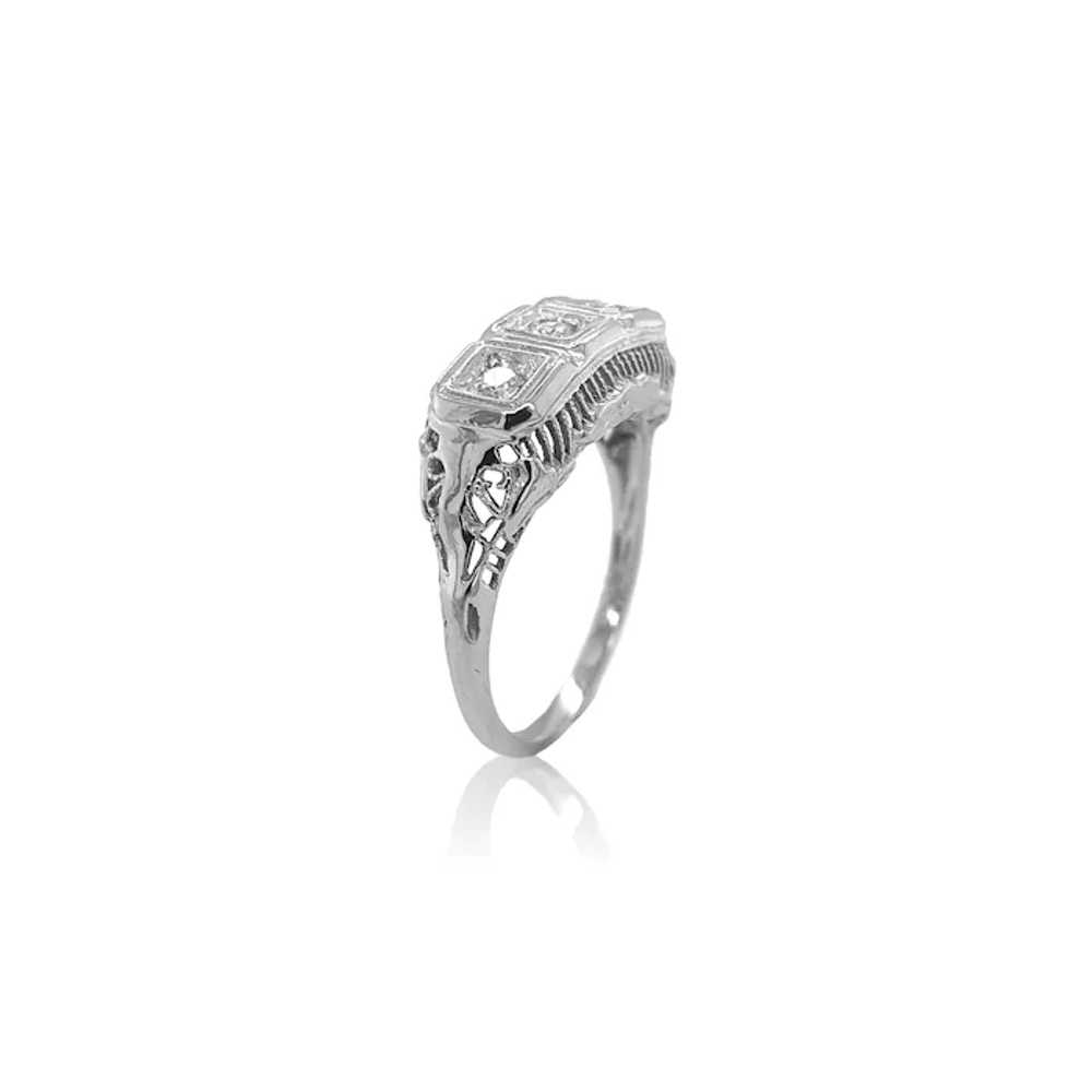 14K White Gold Three Stone Diamond Filigree Ring … - image 3