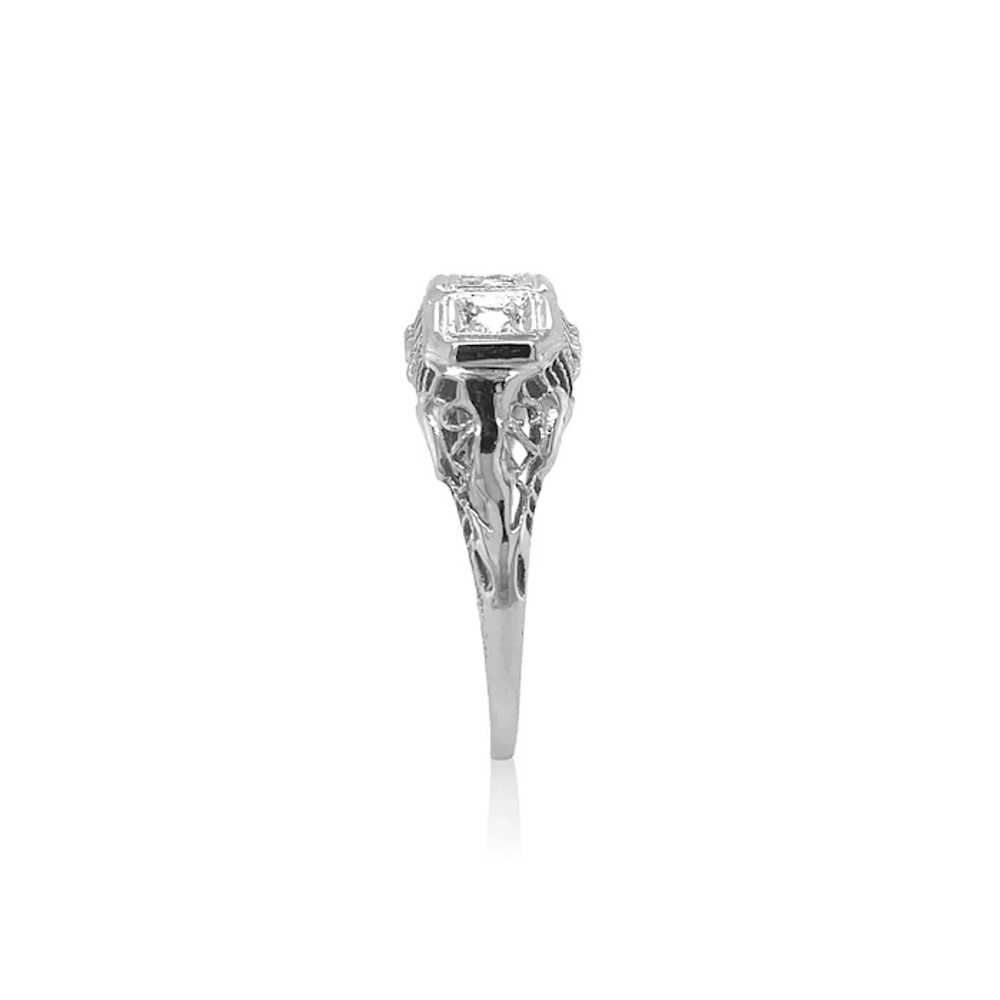 14K White Gold Three Stone Diamond Filigree Ring … - image 4