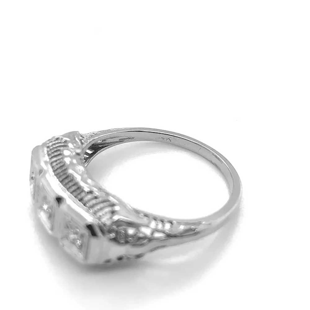 14K White Gold Three Stone Diamond Filigree Ring … - image 9