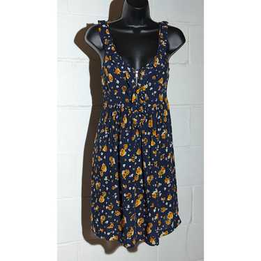 Forever 21 Navy Blue & Yellow Floral Ruffle Sun Dr