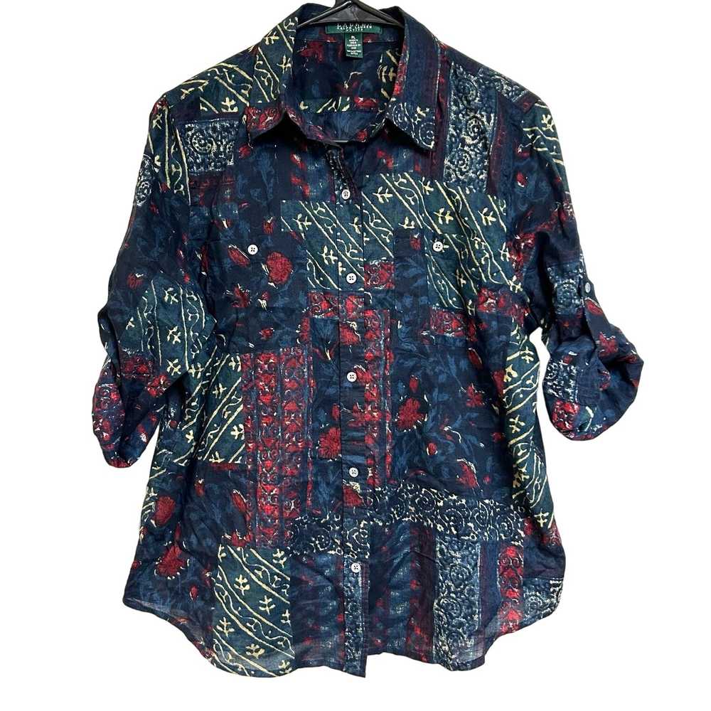 Lauren Ralph Lauren Patchwork Button Down Blouse … - image 1