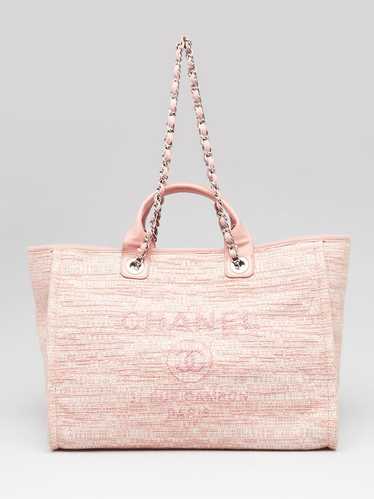 Chanel Pink/White Canvas Deauville Large Shopping 