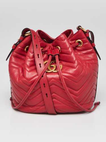 Gucci Red Chevron Quilted Leather Marmont Bucket B