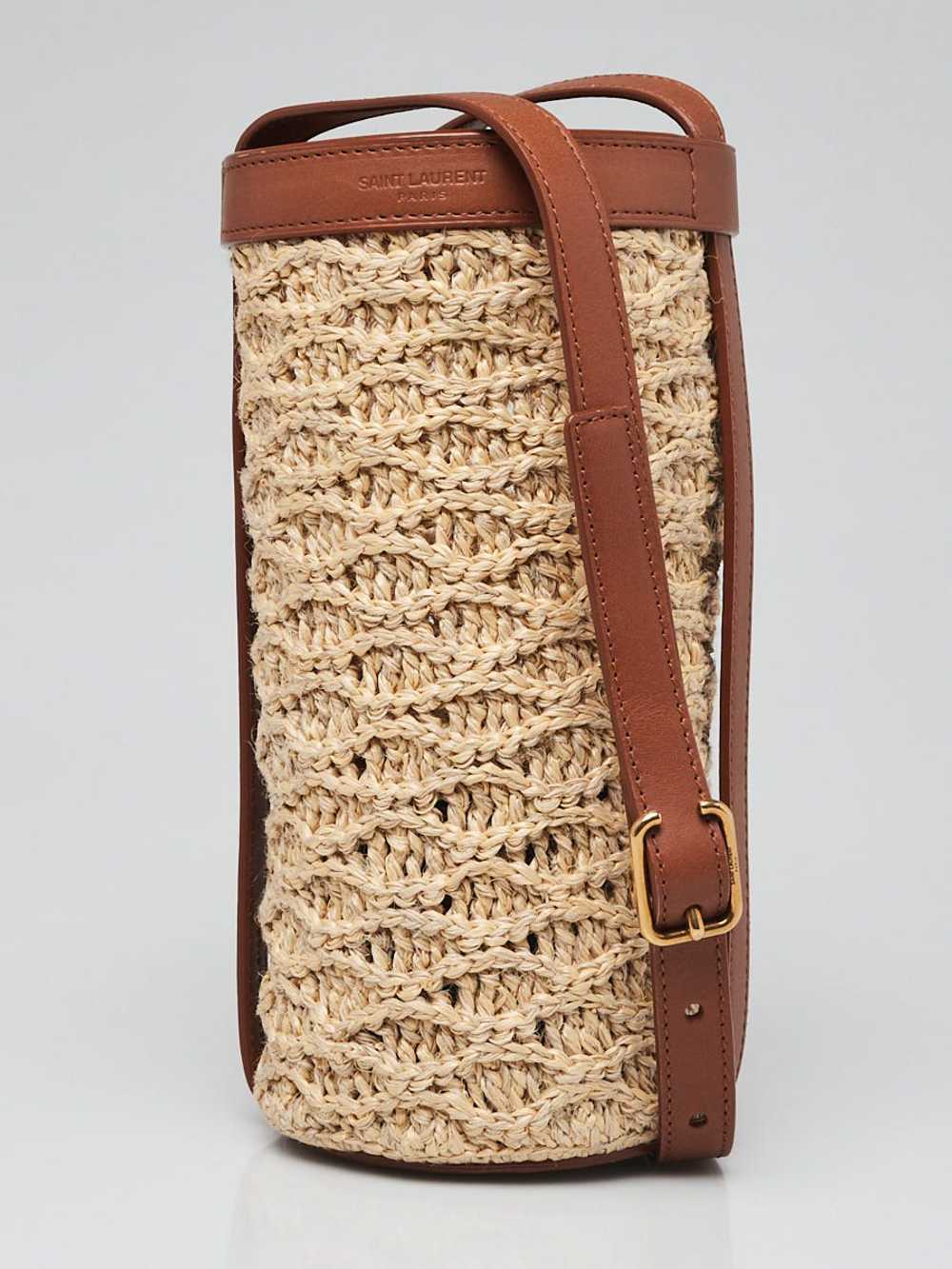 Yves Saint Laurent Beige/Brown Raffia Bottle Bag - image 1