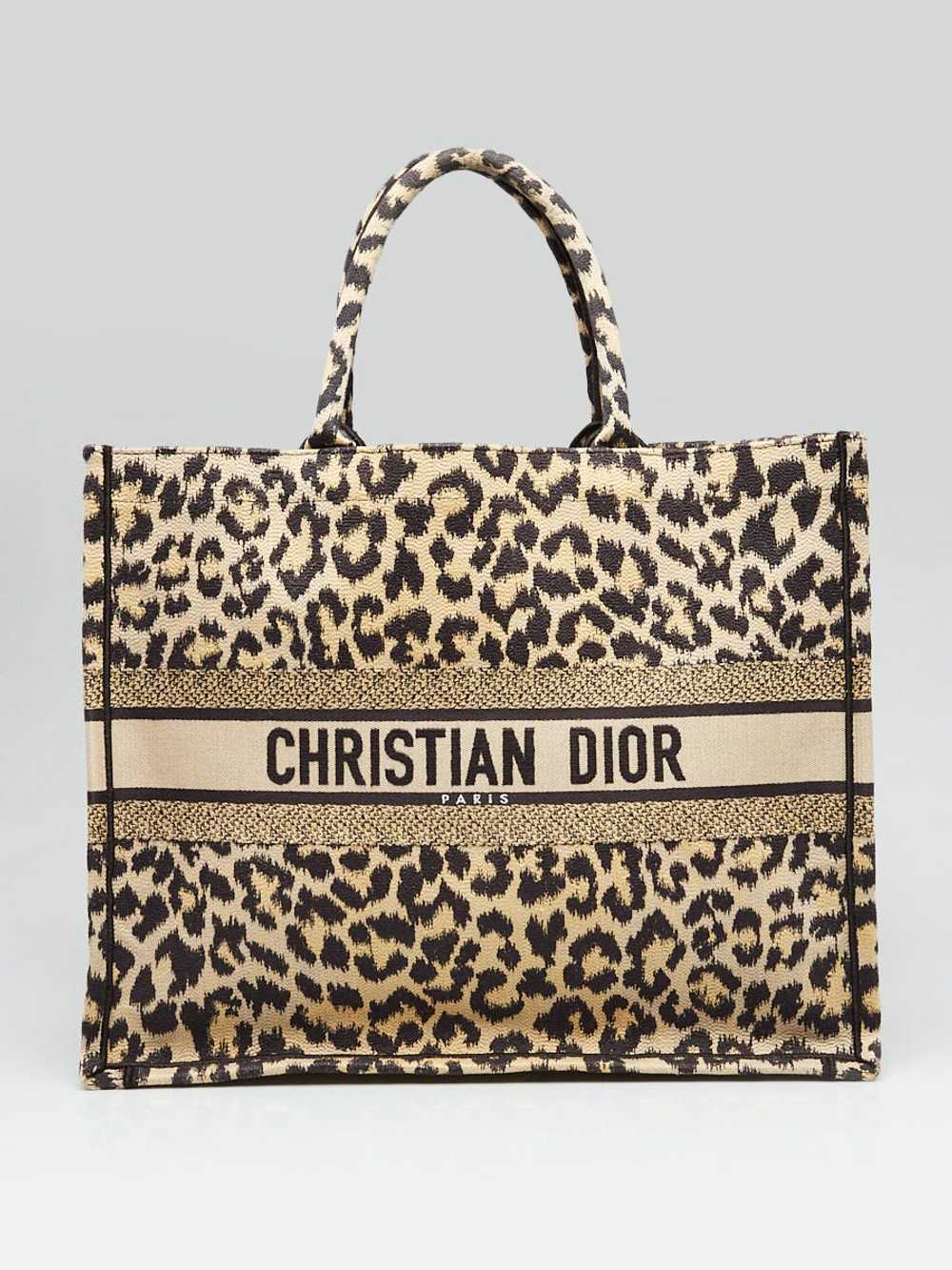 Christian Dior Brown Leopard Embroidered Canvas L… - image 1