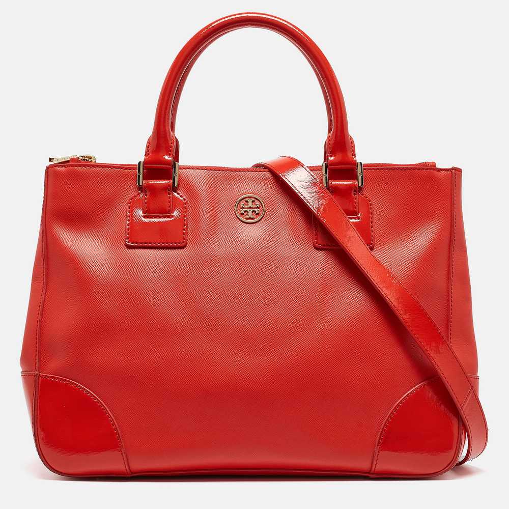 Tory Burch Orange Patent And Leather Large Robins… - image 1