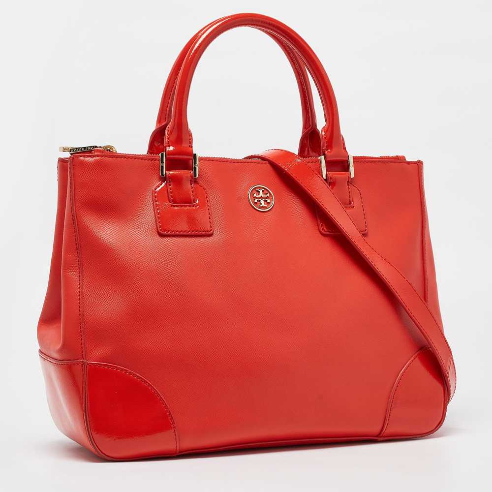 Tory Burch Orange Patent And Leather Large Robins… - image 2