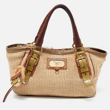 Prada Multicolor Woven Raffia And Leather Tote - image 1