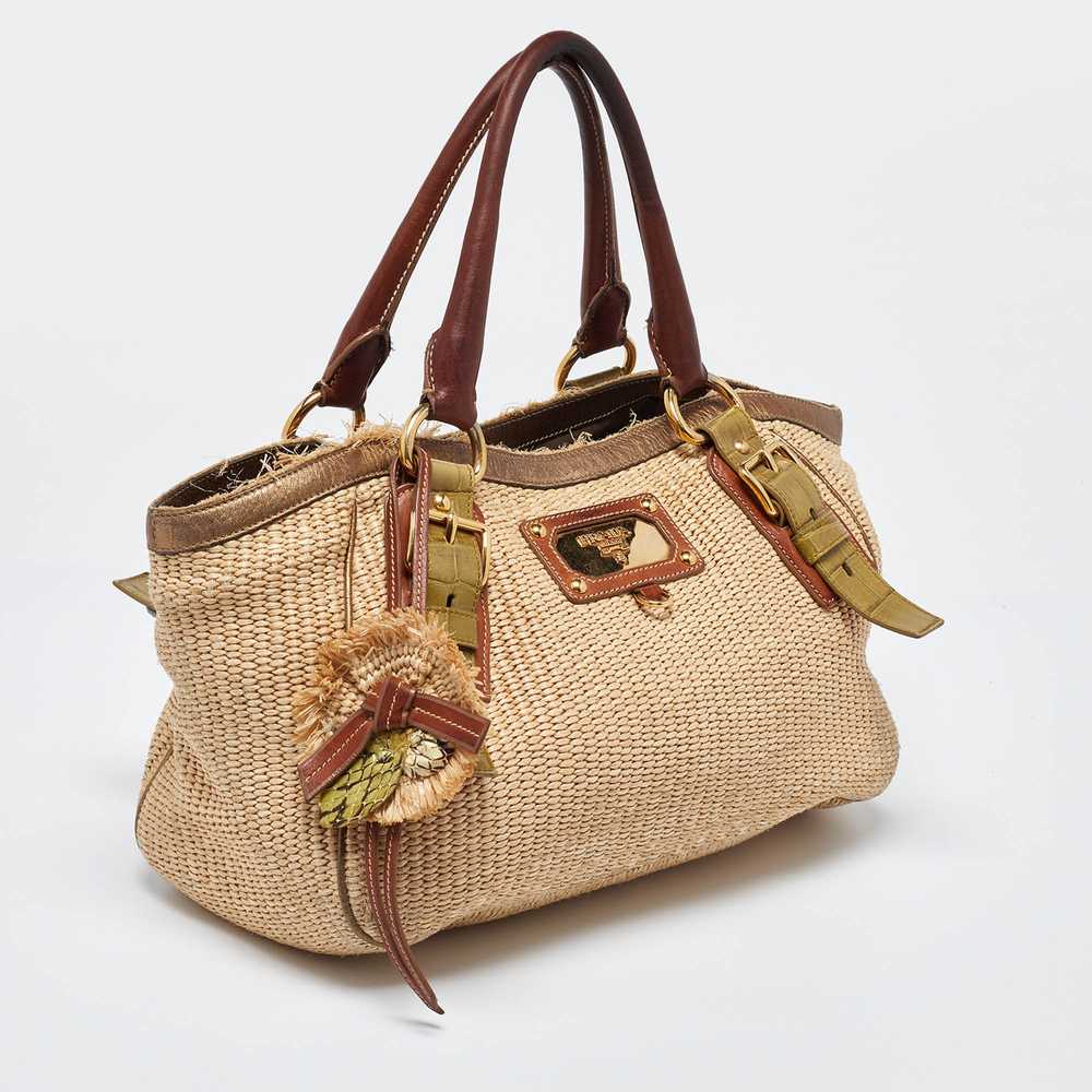 Prada Multicolor Woven Raffia And Leather Tote - image 2