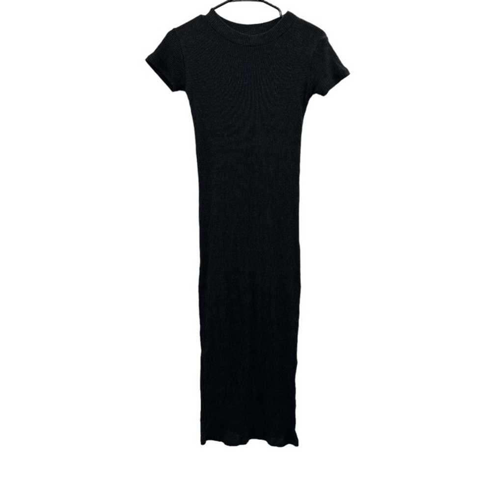 Zara Dark Gray Knit Ribbed Short Sleeve Midi Dres… - image 1