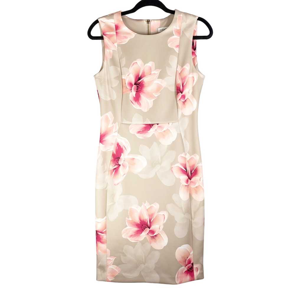 Calvin Klein Floral Dress Fitted Stretch tan Scub… - image 1