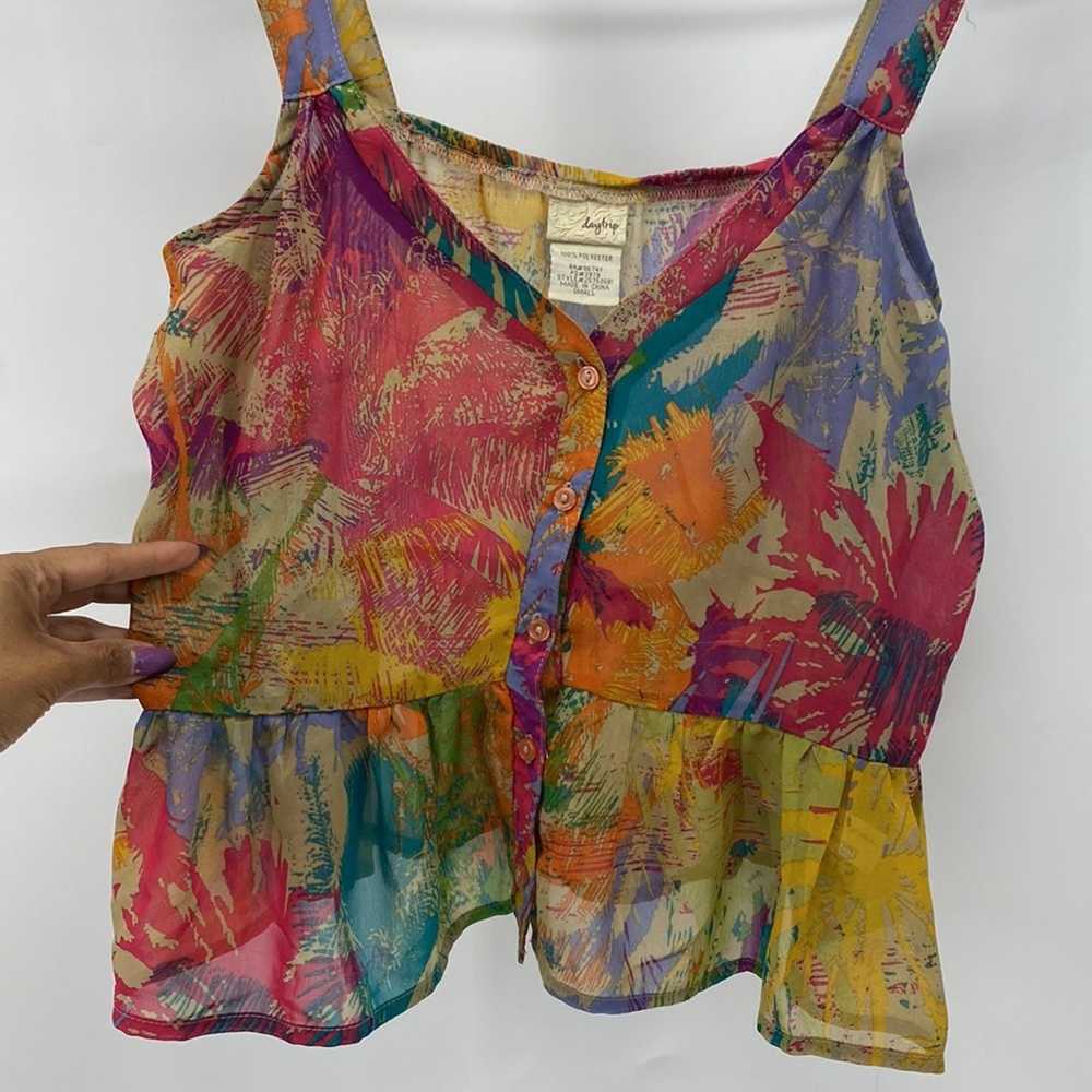 Daytrip tropical cropped semi sheer tank Top summ… - image 3