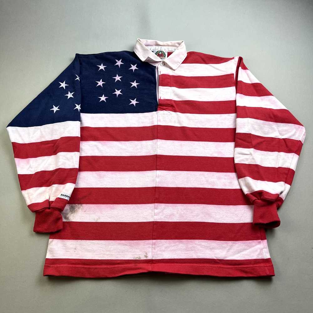 Vintage USA American Flag Rugby Shirt Polo Adult … - image 1