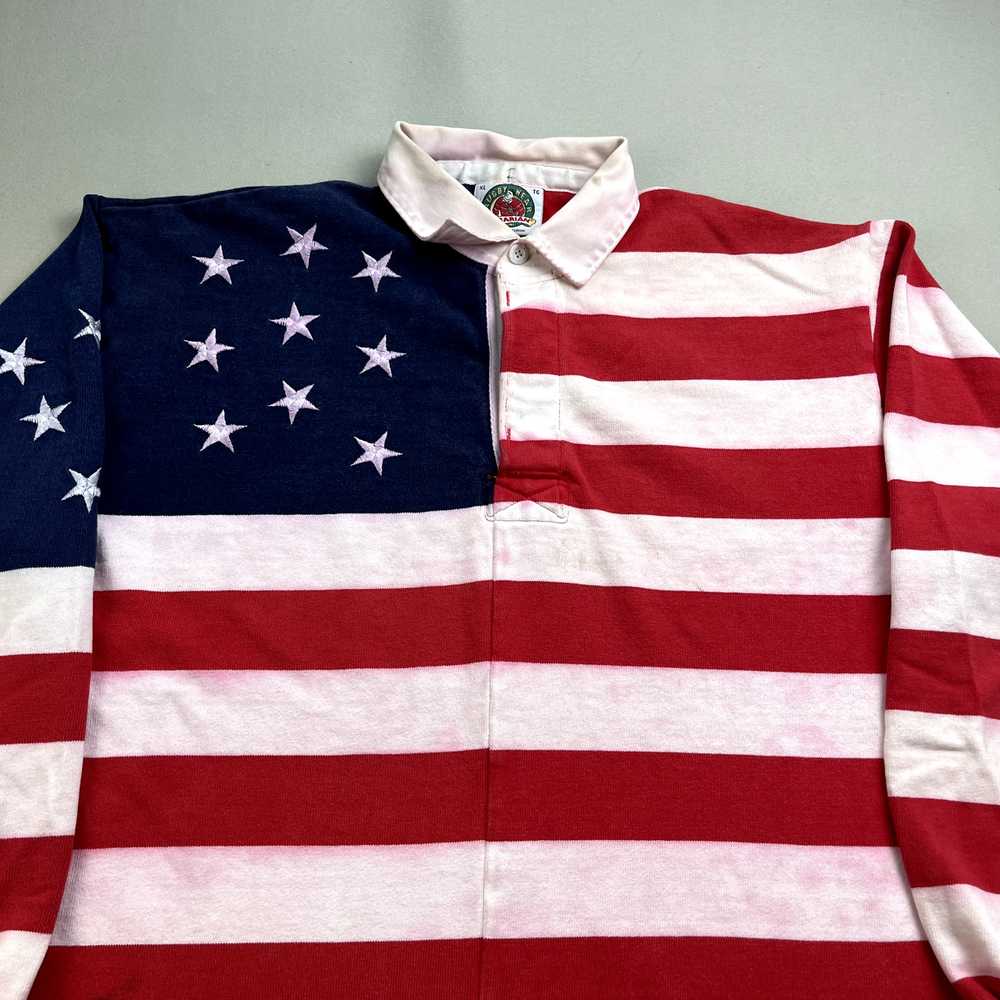 Vintage USA American Flag Rugby Shirt Polo Adult … - image 2