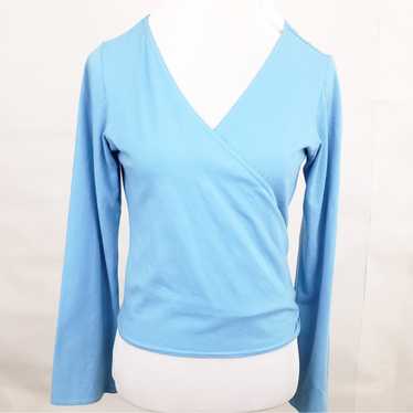 Eileen Fisher Blue Wrap Around Top Blouse vneck Sm